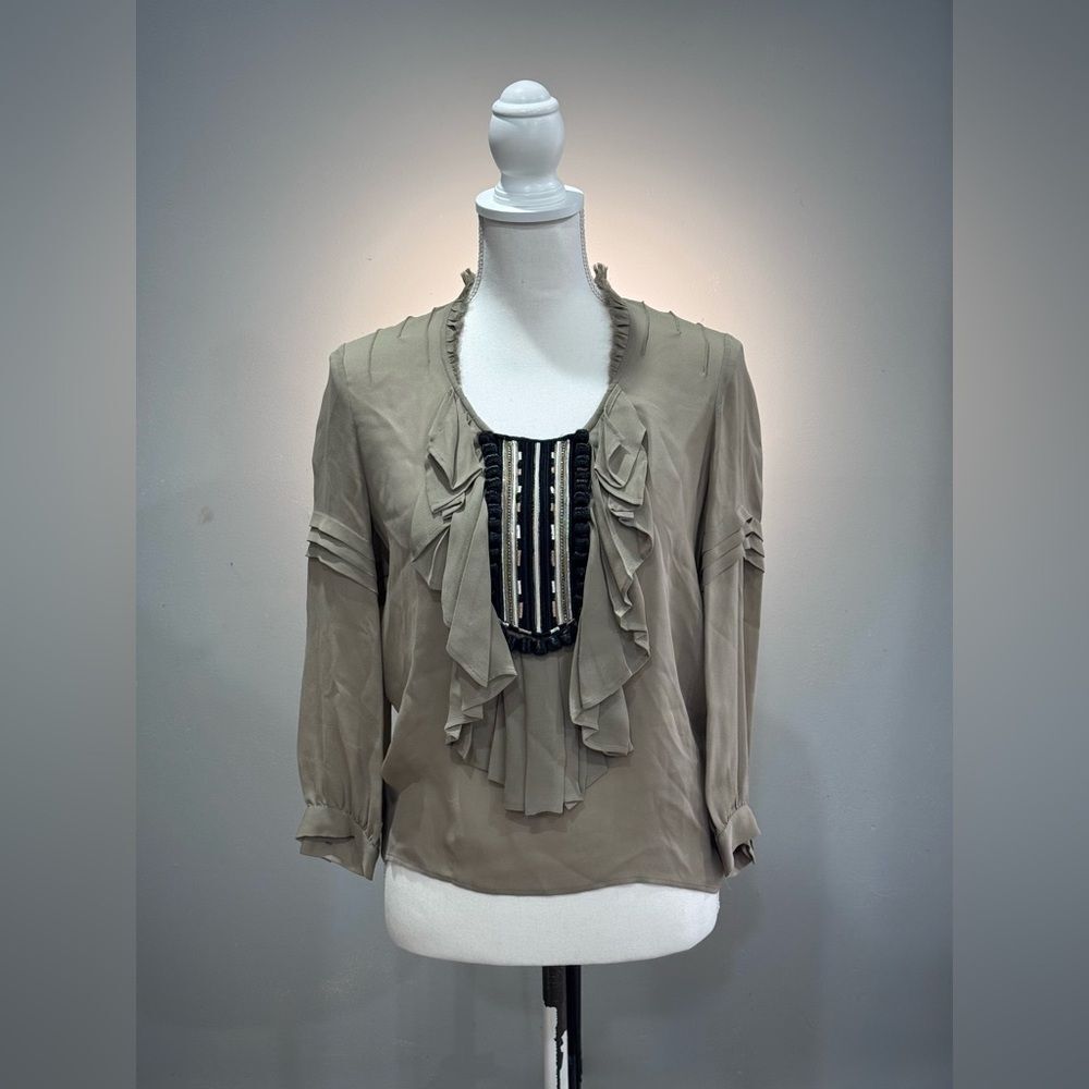 Brown Barbara Bui Ruffle Front Blouse Size 36 (XS) VGUC